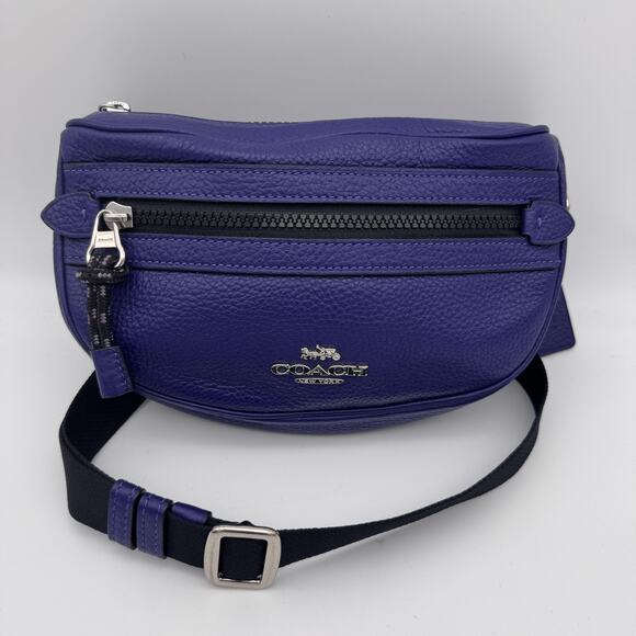 Coach Vale Belt Bag Womens Pebbled Leather Crossbody Fanny Pack Adjustable Grape - Picture 1 of 16
